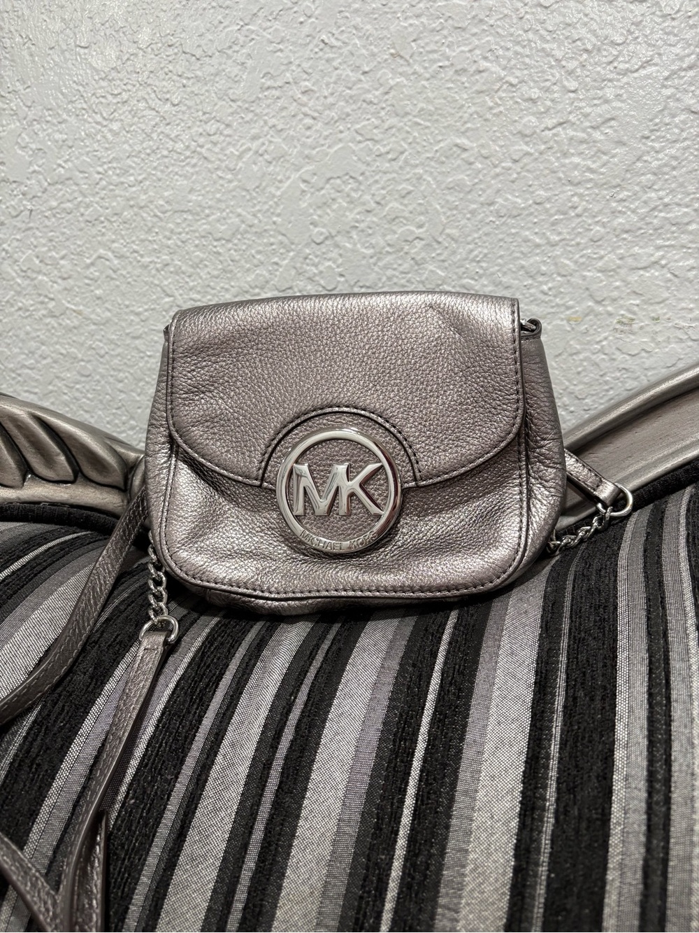 Michael Kors Metallic Silver Leather Crossbody